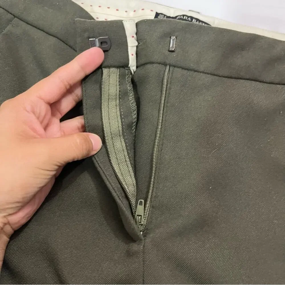 Zara Basic Office Career Business Casual Cuffed Wide Leg Pants Pockets Size S
